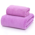 Thick light purple coral fleece towel and bath towel set in ultra-soft microfiber - Cut-edge Style / Towel (35*75cm) / Purple