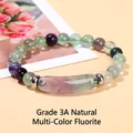 Minimalist 3A natural fluorite beaded bracelet with purple and green stones and silver spacers - 3A Natural Rainbow Fluorite