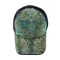 Black baseball cap with colorful rhinestones and sparkling sequins on a curved brim - One Size / Green - Rhinestone Baseball Cap
