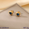 Retro golden titanium steel heart stud earrings with inlaid blue gemstone heart - Gold Base - Blue Heart (KE118616-HR)