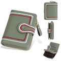 Sage green short wallet for women featuring leaf embroidery and multi-card organ slots - Light Green