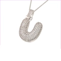 Silver-toned hip hop pendant necklace with letter U shape and pave-set white zircons - Silver U