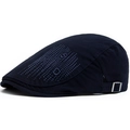 Dark blue cotton flat cap with SXD embroidery and adjustable silver metal buckle - Navy Blue