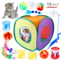 Lot de 15 jouets interactifs pour chats avec tunnel pliable multicolore et baguettes - Lot No. 24 Style Arc-en-ciel