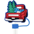 Christmas red truck silicone straw topper for 10mm straws with green pine trees - Christmas Truck