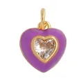 Purple enamel heart charm with center crystal and golden metal frame in small size - M651376 / Purple