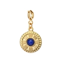 Detailed close-up of a vintage golden stainless steel pendant with a blue natural gemstone - Round Clasp Blue Stone Pendant