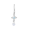 Silver drop nose ring with blue gem floral pendant and sparkling white zircon accents - Silver Cross Flower Nose Ring (K-710)