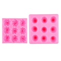 Pink 9-hole 3D rose flower silicone fondant mold showing front and back views - Full Set (Pink)