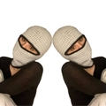 Handmade crochet balaclava mask in light grey with black contrast trim detail - Beige