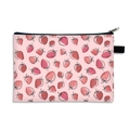 Pink large makeup bag with cute strawberry print and waterproof fabric with zipper - Pink Base Hand-drawn Strawberry (09)