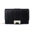 Cartera corta de cuero negro clásico para mujer con elegantes herrajes dorados - Negro