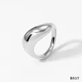Polished silver irregular dome ring made of stainless steel with a sleek finish - Silver Asymmetric Drop Face (B517)