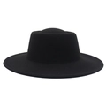 Detailed view of a classic black felt fedora with a flat brim and a high-quality wool texture - Adult (57-60cm) / Black