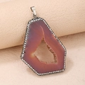 Detail of natural agate geode pendant with silver plating and micro-pave crystals - Irregular Shape / Burgundy