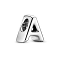 Polished silver alphabet A bead charm in stainless steel for DIY jewelry bracelets - Letter A