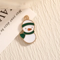 Christmas snowman enamel pendant with green scarf and golden metal edge charm - EAR0016/White Green Gold