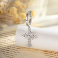 Silver cross huggie hoop earring with sparkling micro-pave cubic zirconia crystals - Cross Hoop Earring (Single Piece)