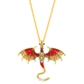 Golden dragon pendant necklace with red and yellow enamel detailing and small crystals - Antique Gold Red