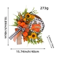 Corona de otoño de Acción de Gracias con calabazas girasoles y lazo a cuadros decor - Guirnalda con Letrero de Madera de Calabaza (J2-11)