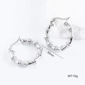 Detail of 30mm silver bamboo design irregular hoop earrings weighing 16g on stone decor - Bamboo Texture Style (款式7)