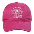 Gorra rosa de 70 cumpleaños en algodón lavado vintage con bordado blanco fino - Rosa Roja
