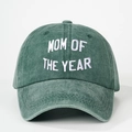 Vintage dark green washed cotton baseball cap featuring Mom of the Year embroidery - Dark Green