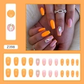 Faux ongles ballerine courts orange et rose avec strass brillants style tendance - Ballet de Diamants Empilés (Z398)