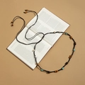 Bohemian braided belt with black cord, turquoise beads, and wooden accents in ethnic style - Black Line Multicolor Wood Stone Bead (X502-8)