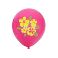 Hawaiian theme pink latex balloon with yellow hibiscus and green palm leaves - Rose Red
