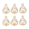 Set of six gold teardrop pendants with white pearls and sparkling zircon halo - Large Water Drop Pearl Rhinestone (px1086-39)