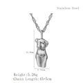 Silver stainless steel Venus torso pendant necklace with a minimalist wavy chain design - Silver