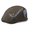 Olive green beret with blue stitching, sports dream embroidery and skull rivet detail - Adjustable / Army Green