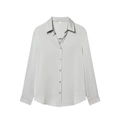 Elegante camisa de satén plateado de manga larga con textura de seda y cuello de solapa - XS / Gris claro