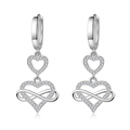 Silver S925 earrings featuring a double heart and infinity design with white zircon pavé - Double Heart Earrings Led-96