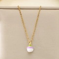Detailed close-up of a golden cable chain necklace with a colorful fruit enamel pendant - Purple White Fruit Style (KN292120-Z)