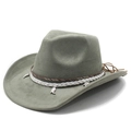 Faux suede western cowboy hat in olive grey with decorative bands and silver boot charm - Army Green Suede