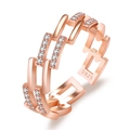 Elegant rose gold S925 silver open ring featuring a hollow chain design with zircon stones - Geometric Chain / Rose Gold-J327