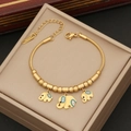 Double-layered stainless steel elephant charm necklace with blue enamel eye accents - 2# Elephant Bracelet