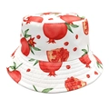 Detail of red pomegranate print on a white bucket hat with hand-painted watercolor style - M (56-58cm) / White