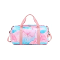 Waterproof large capacity travel bag featuring purple marble print and adjustable straps - Pink Blue Marble