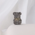 Detailed view of grey crystal bear charm with gold bow for DIY jewelry making - Vintage Bow Grey