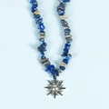 Necklace with sun pendant and irregular blue-grey natural stone beads for women - Lapis Lazuli Sun