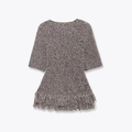 Top chic de punto gris jaspeado de manga corta con detalles de flecos abajo - S / Gris Jaspeado