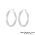 Minimalist silver chunky hoop earrings in polished steel, 30mm inner diameter, 5mm thick - Inner Diameter 30mm Thickness 5mm (KE105506-LO)