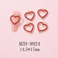 Detail of 14.5x17mm heart nail charms with red rhinestones and hollow gold alloy base - Gold Large Heart Pave Red Rhinestone Charm (9924)