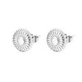 Pair of silver petal earrings with radial texture and minimalist geometric steel design - One Pair / Silver