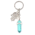 Hamsa Hand keychain with hexagonal turquoise stone pillar and silver-tone metal ring - Synthetic Blue Turquoise