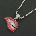 Close-up of sparkling red and white rhinestone lips pendant on silver tennis chain - Silver (Red Lips)-50cm Tennis Chain