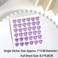 Purple heart-shaped 3D crystal gem stickers in 1x1cm size for DIY craft decoration - S Size Purple (36 Pcs/Sheet)